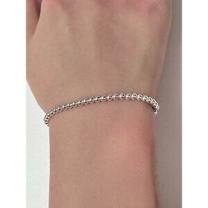 925 Sterling Silver Beaded Stretch Stacking Bracelet Minimalist 3mm Beads